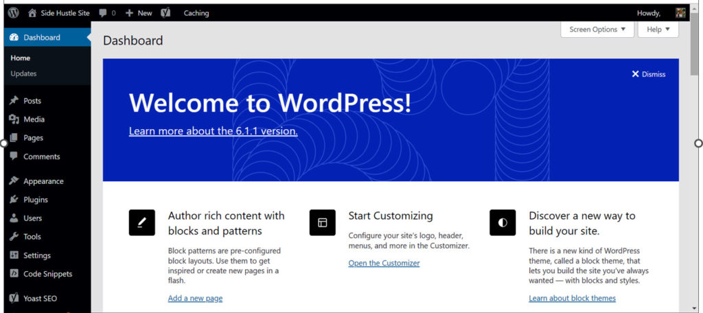 WordPress dashboard