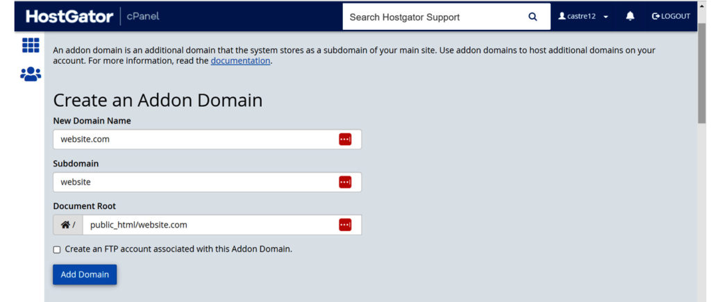 Create an Addon Domain